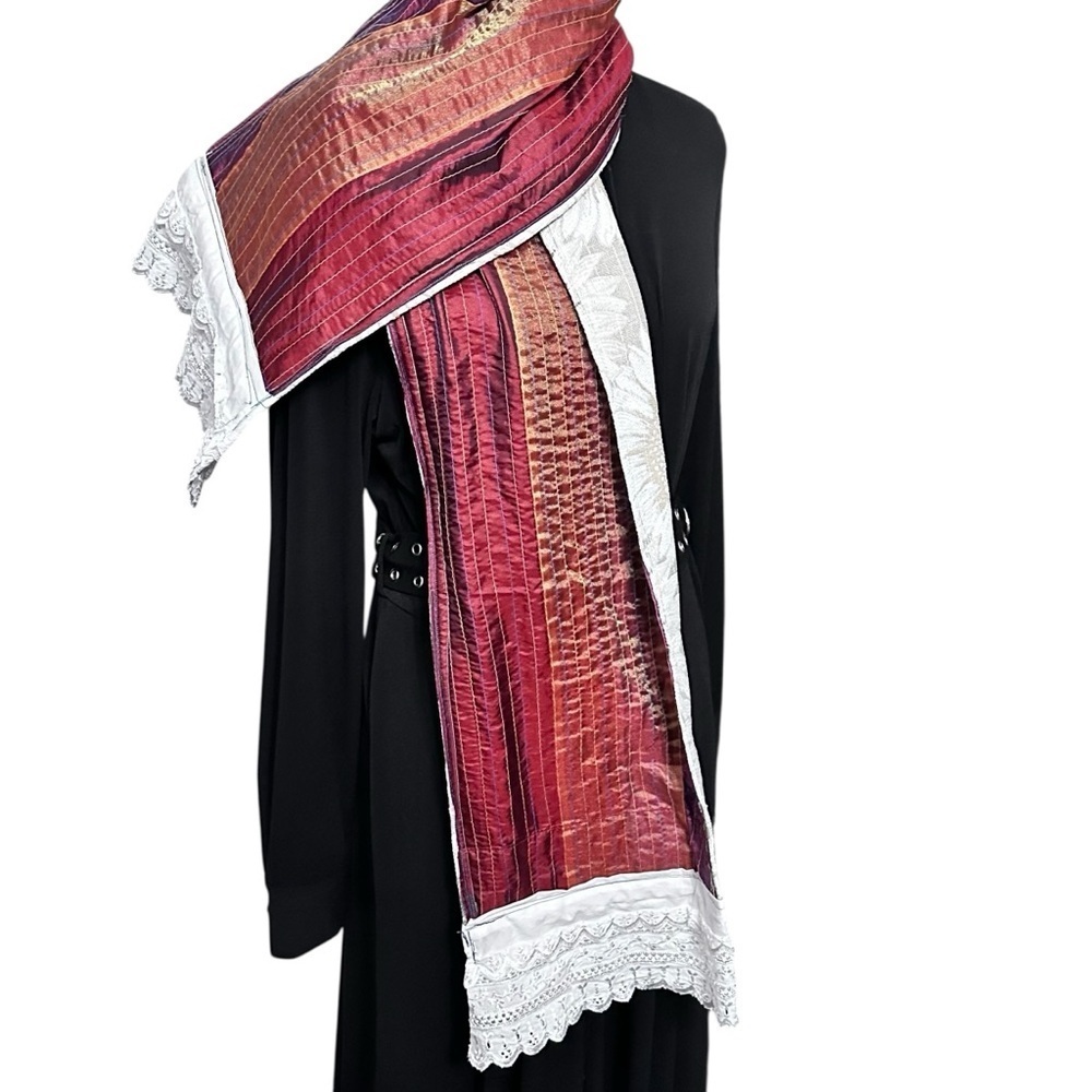 RUBYRUDI Fiber Patchwork Scarf ARTISAN Handcrafted Upcycled OOAK Sustainable Art